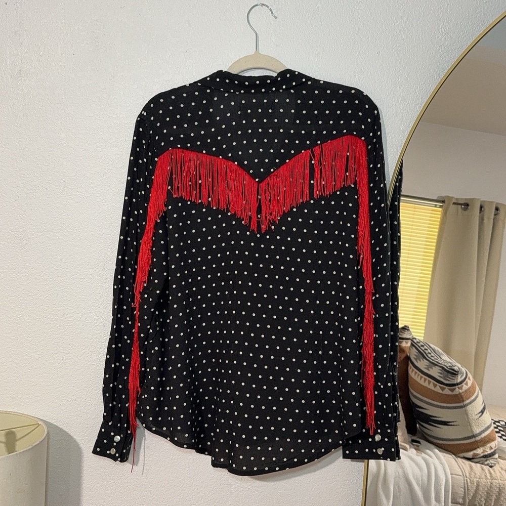 Idyllwind Black Polka Dot Shirt with Red Fringe - Picture 2 of 2